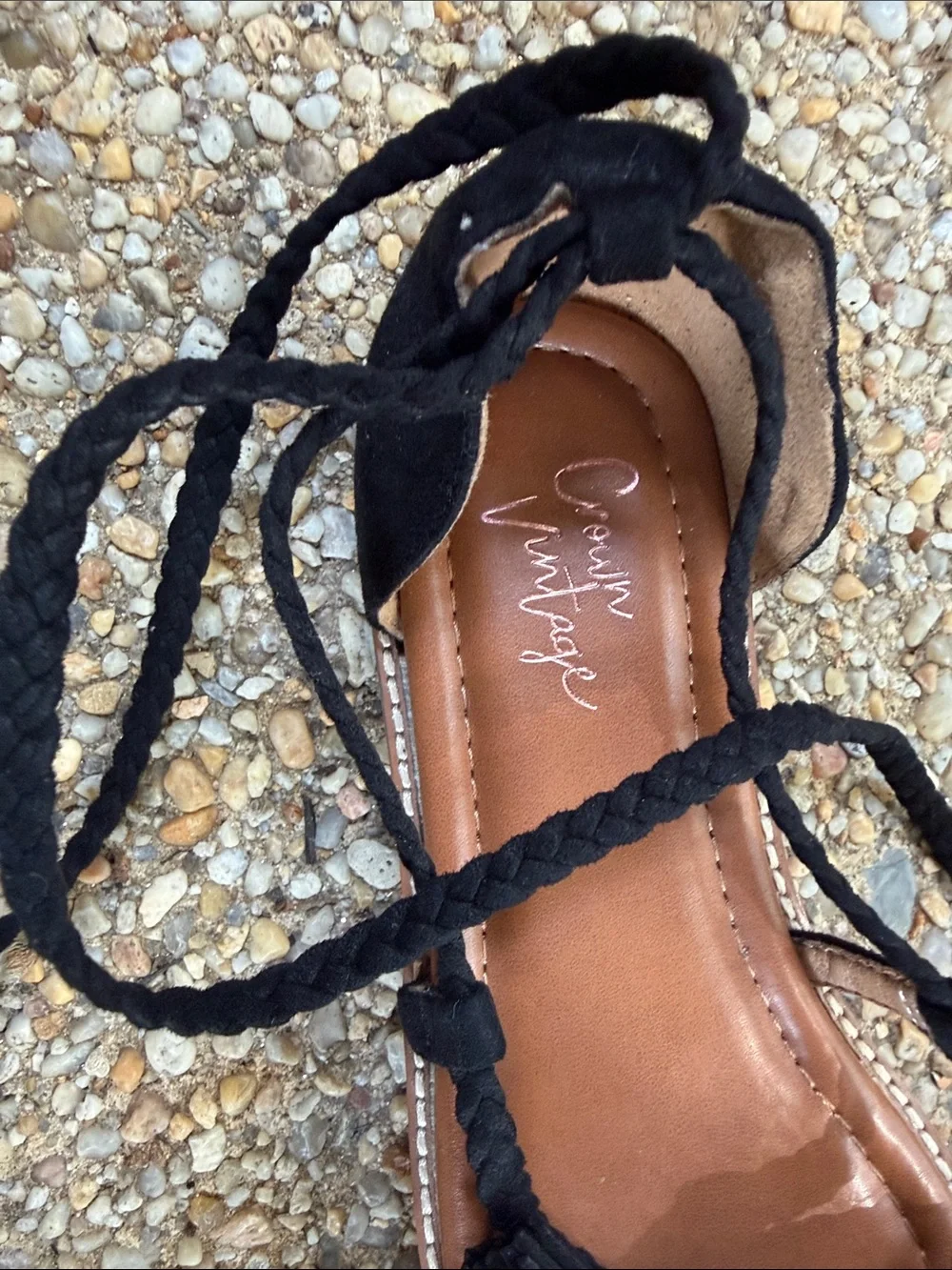 Crown Vintage Black Braided Lace-Up Flat Sandals